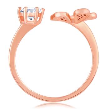 Asmitta Graceful Floral Shape Rose Gold toned American Diamond Free Size Finger Ring For Women 3