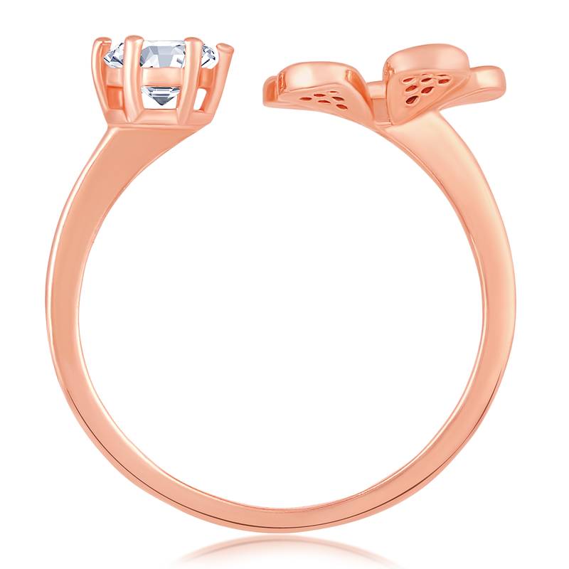 Asmitta Graceful Floral Shape Rose Gold toned American Diamond Free Size Finger Ring For Women