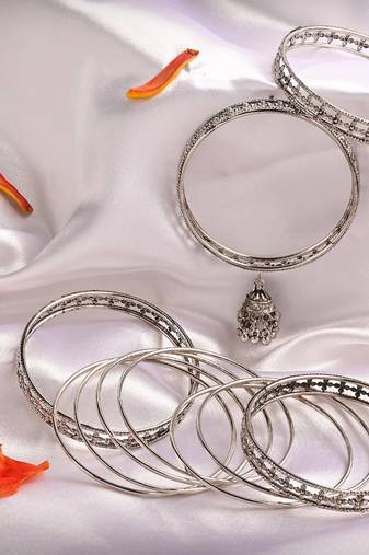Asmitta  Traditional Oxidised German Silver Jhumki Latkan Afghani Bangle Set for Women