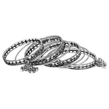 Asmitta  Traditional Oxidised German Silver Jhumki Latkan Afghani Bangle Set for Women 2