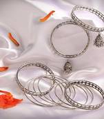 Asmitta  Traditional Oxidised German Silver Jhumki Latkan Afghani Bangle Set for Women