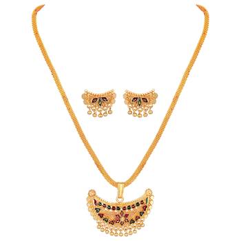 Asmitta designer One Gram Gold plated Meenakari Pendant Set For Women 1