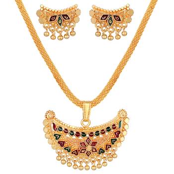 Asmitta designer One Gram Gold plated Meenakari Pendant Set For Women 3