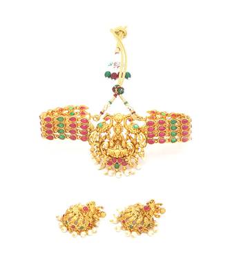 Antique Gold Choker Stone Studded necklace sets 8