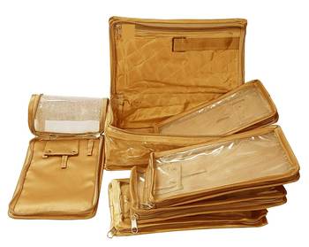 atorakushon Satin Golden Makeup Pouches Cosmetic Necklace Earrings Vanity Jewellery Organizer For Women's 1