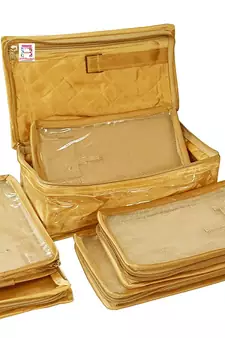 atorakushon Satin Golden Makeup Pouches Cosmetic Necklace Earrings Vanity Jewellery Organizer For Women's