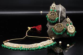 Jewellery Sets For Women Gold Plated Kundan Bridal Necklace Jewellery Set With Earrings 2