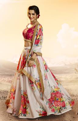 White printed organza semi stitched lehenga 2