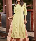 Janasya Green embroidered polyester party wear kurtis