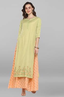 Janasya Green embroidered polyester party wear kurtis 2