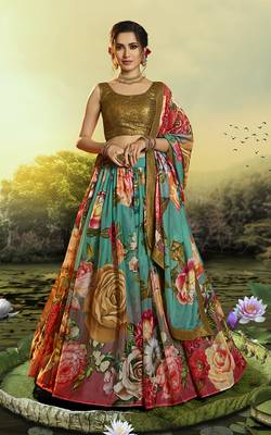 Multicolor printed organza semi stitched lehenga 1