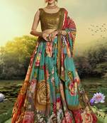 Multicolor printed organza semi stitched lehenga