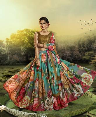 Multicolor printed organza semi stitched lehenga 2