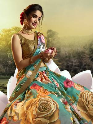 Multicolor printed organza semi stitched lehenga 4