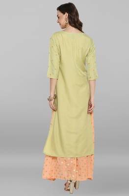 Janasya Green embroidered polyester party wear kurtis 4