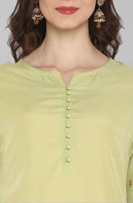 Janasya Green embroidered polyester party wear kurtis 5