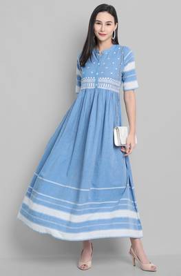 Blue printed cotton party wear kurtis 2