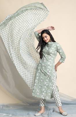 Light green floral print cotton salwar 1
