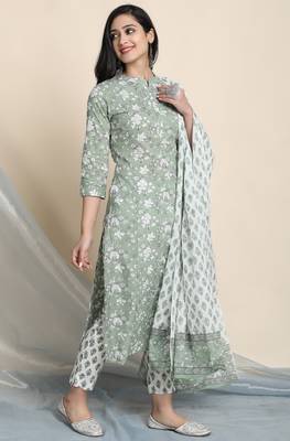 Light green floral print cotton salwar 2