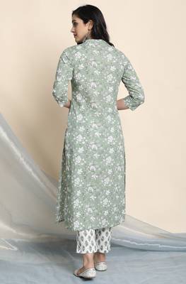 Light green floral print cotton salwar 3