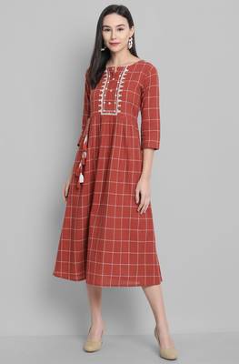 Janasya Dark bronze printed cotton party wear kurtis 1
