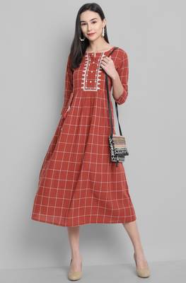 Janasya Dark bronze printed cotton party wear kurtis 2
