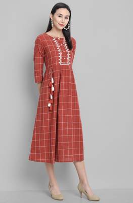 Janasya Dark bronze printed cotton party wear kurtis 3