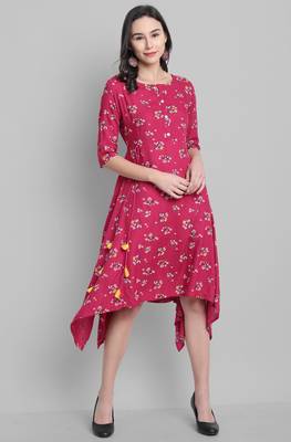 Janasya Pink printed rayon party wear kurtis 2