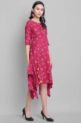 Janasya Pink printed rayon party wear kurtis 3