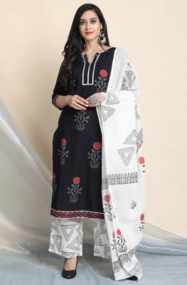 Janasya Black floral print cotton salwar 1
