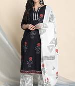 Janasya Black floral print cotton salwar