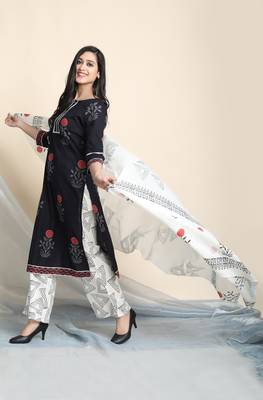 Janasya Black floral print cotton salwar 2