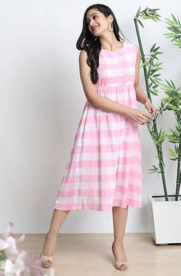 Janasya Pink printed cotton party wear kurtis 1