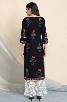 Janasya Black floral print cotton salwar 3
