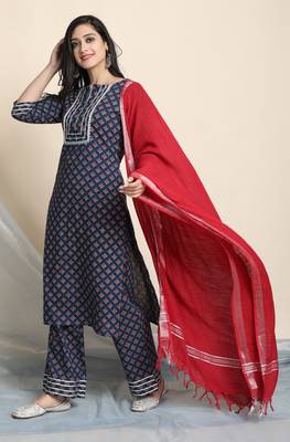 Janasya Blue printed cotton salwar 1