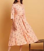 Janasya Peach printed rayon party wear kurtis