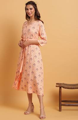 Janasya Peach printed rayon party wear kurtis 2