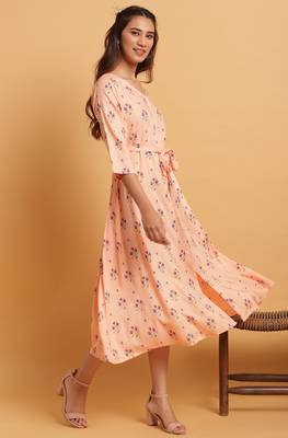 Janasya Peach printed rayon party wear kurtis 3