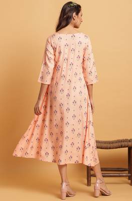 Janasya Peach printed rayon party wear kurtis 4