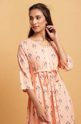 Janasya Peach printed rayon party wear kurtis 5