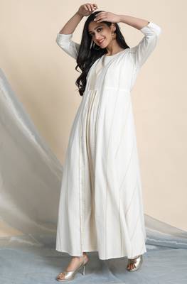 Janasya Off white printed cotton party wear kurtis 3