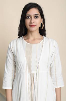 Janasya Off white printed cotton party wear kurtis 5