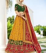 Yellow embroidered silk semi stitched lehenga