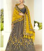 Dark-grey embroidered silk semi stitched lehenga