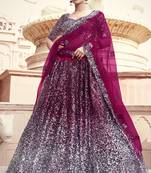 Wine sequins embroidered net semi stitched bridal lehenga
