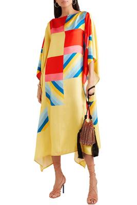 JSDC Women Digital Printed Striped Pattern Satin Silk Kaftan 1