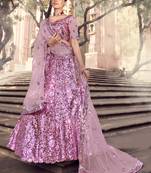 Lilac sequins embroidered net semi stitched bridal lehenga