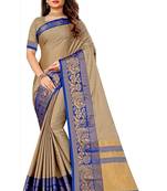 Beige plain silk saree with blouse