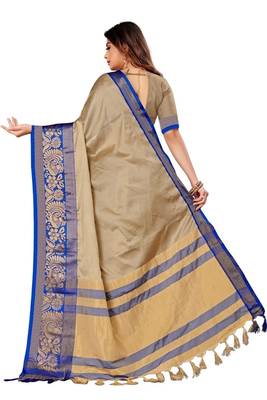 Beige plain silk saree with blouse 4