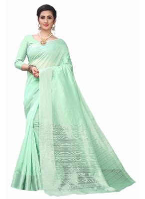 Light green woven south silk saree with blouse 1